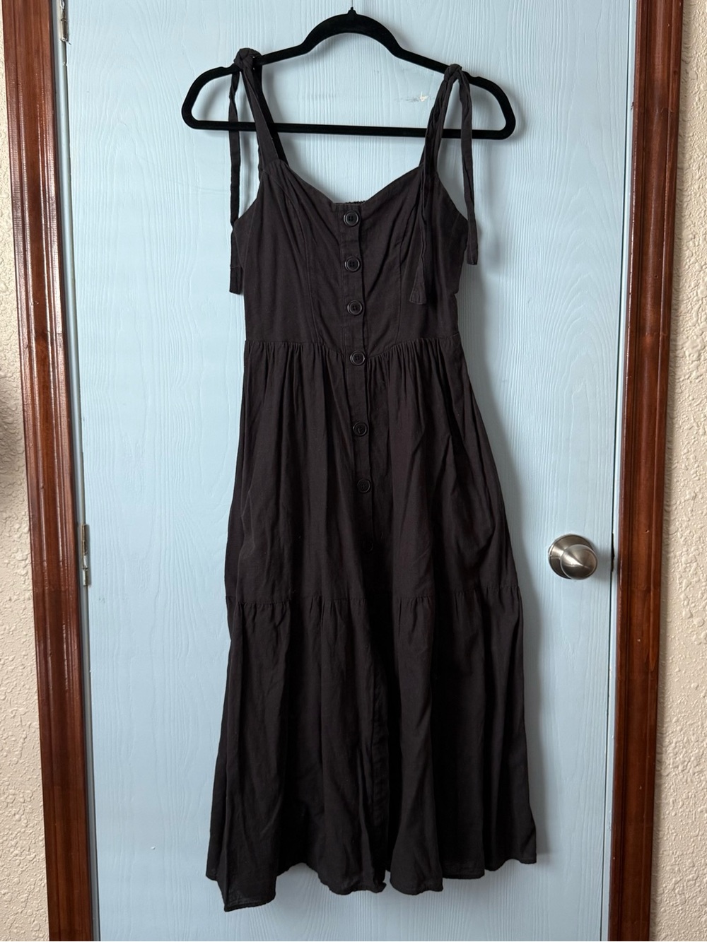 Urban Outfitters Black Button-Front Midi Dress with Tie Straps